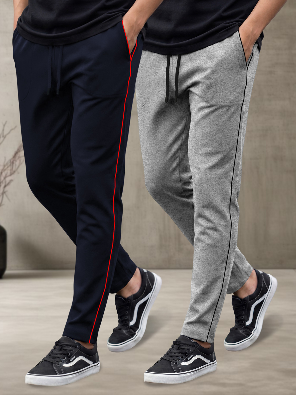 FEEL TRACK Solid Men Dark Blue, Grey Track Pants