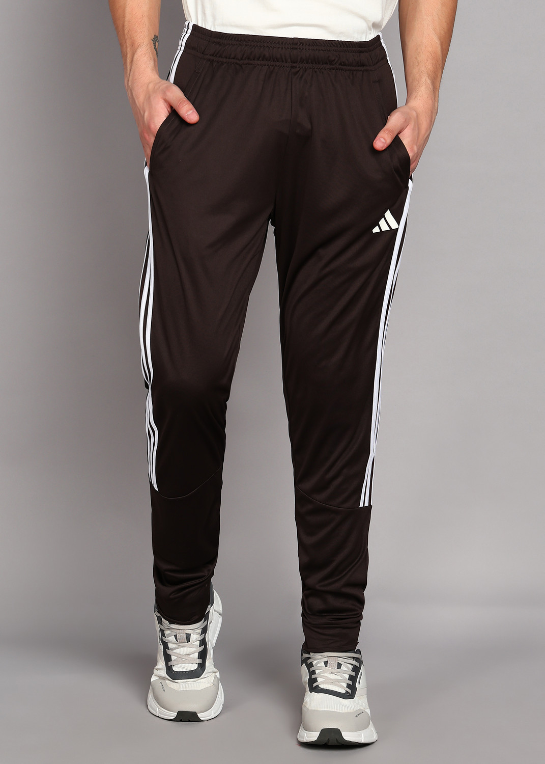 adidas striped men brown track pants