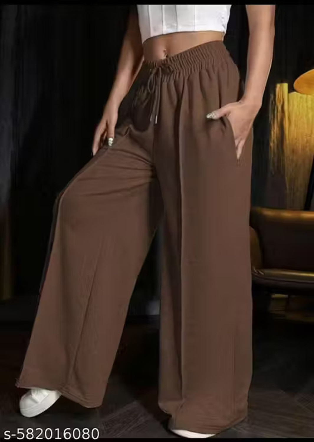 Image of RANGREELA Women Slim Fit Purple Cotton Blend Trousers