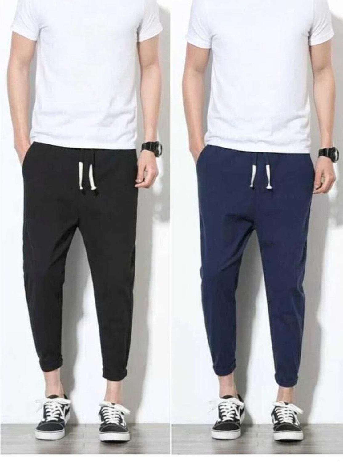 Image of AASHI FASHIONS Pack of 2 Men Solid Blue, Black Track Pants