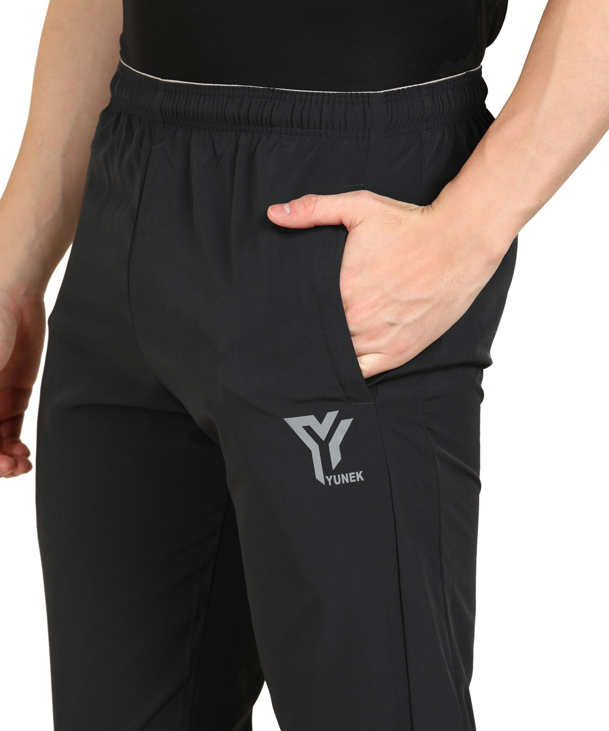 Image of YUNEK Solid Men Black Track Pants