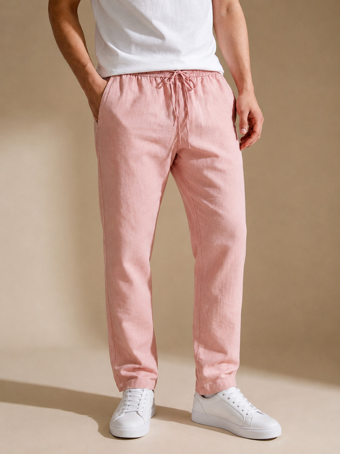 Image of Roadster Men Loose Fit Green Cotton Blend Trousers