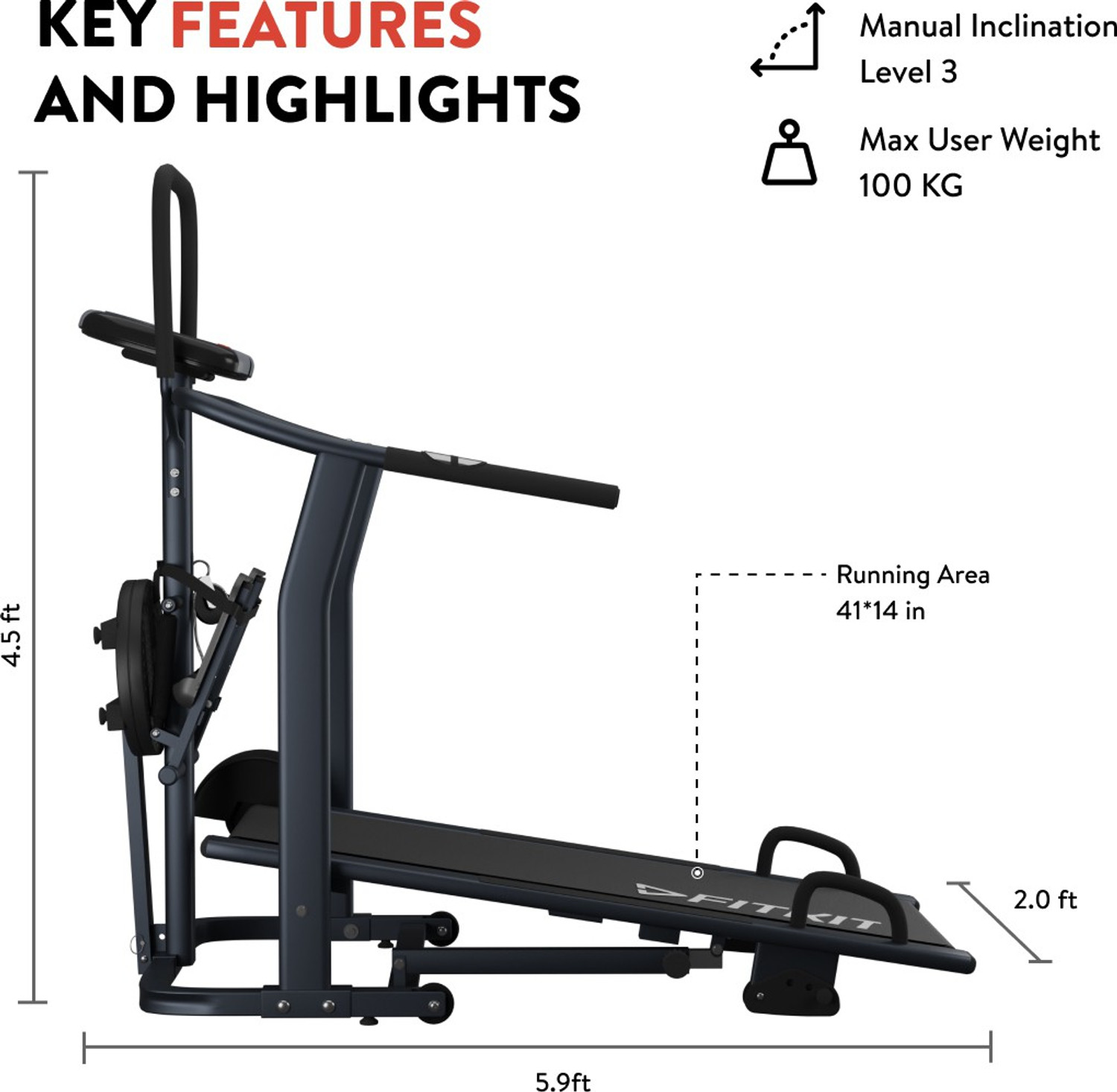 Image of FITKIT by Cultsport FT801 4 in 1 Multifunction For Men and Women For Home Gym, Manual Non Motorized Treadmill (Max Weight:100 kg)