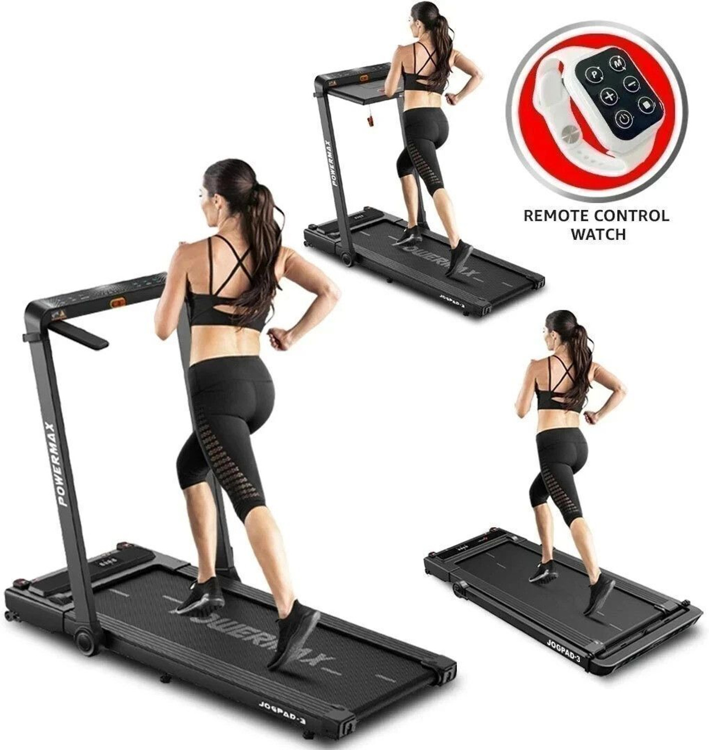 Powermax Fitness JogPad-3 (3HP Peak) 2 in 1 Under Desk Cardio Machine,