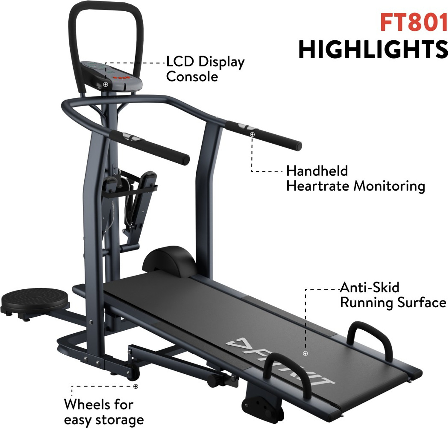 Image of FITKIT by Cultsport FT801 4 in 1 Multifunction For Men and Women For Home Gym, Manual Non Motorized Treadmill (Max Weight:100 kg)
