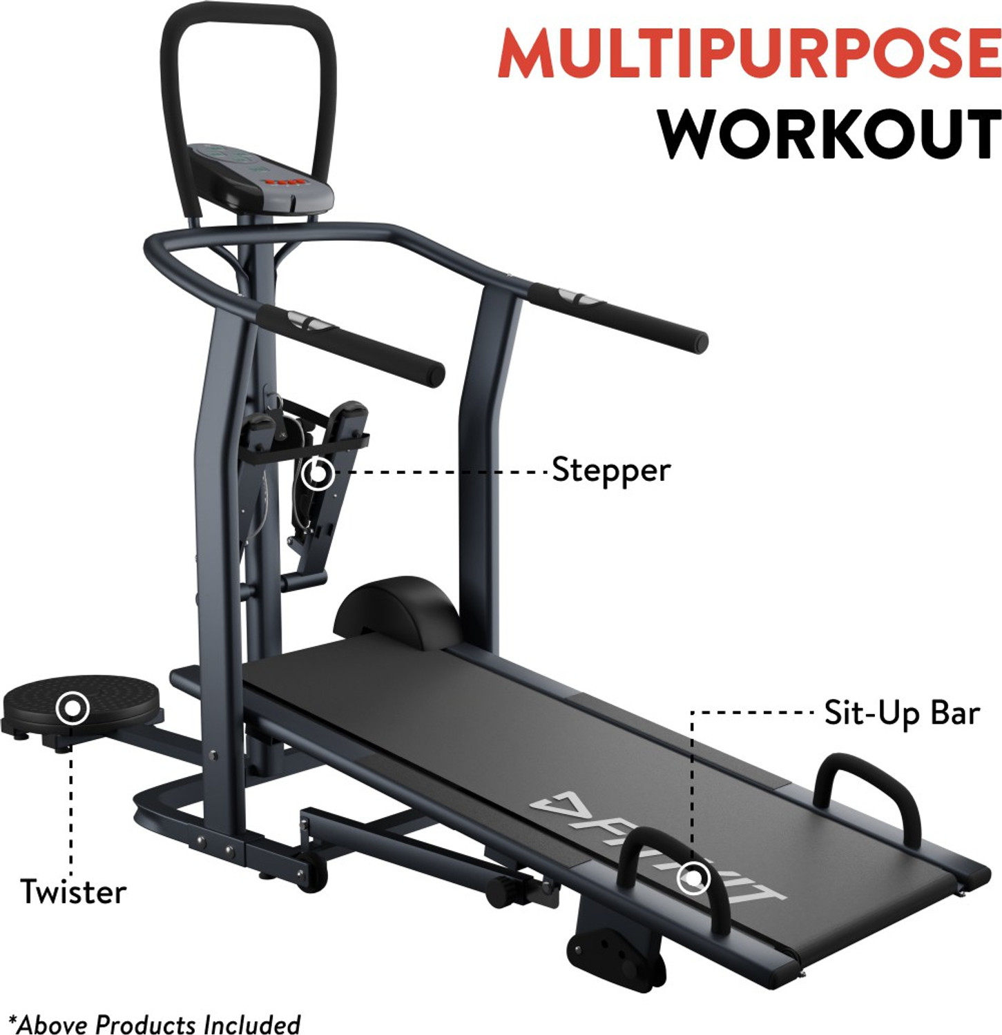 Image of FITKIT by Cultsport FT801 4 in 1 Multifunction For Men and Women For Home Gym, Manual Non Motorized Treadmill (Max Weight:100 kg)