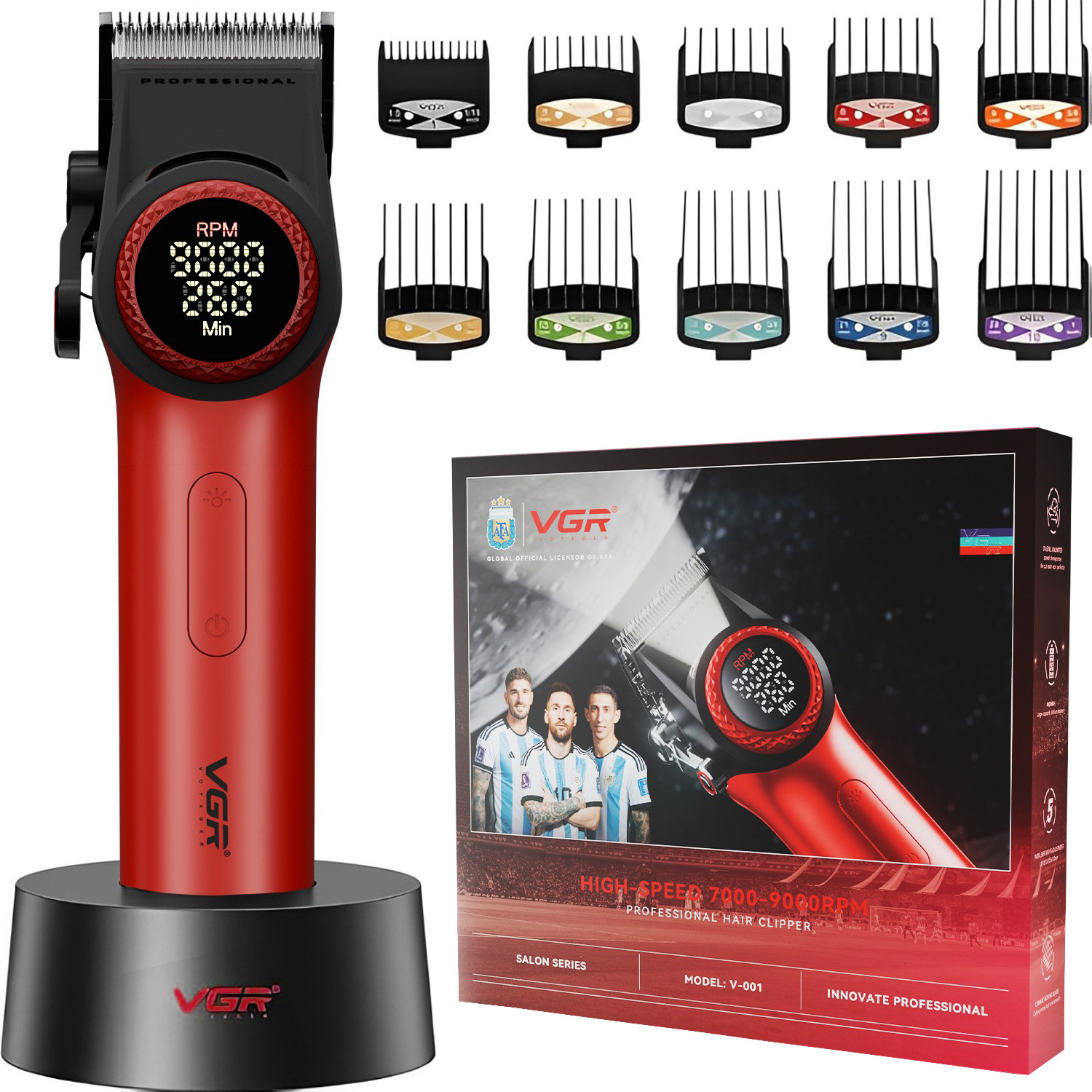 VGR V-001 Professional Salon Series Hair Clipper, 9000 RPM with DLC Diamond Coating Trimmer 300 min Runtime 15 Length Settings
