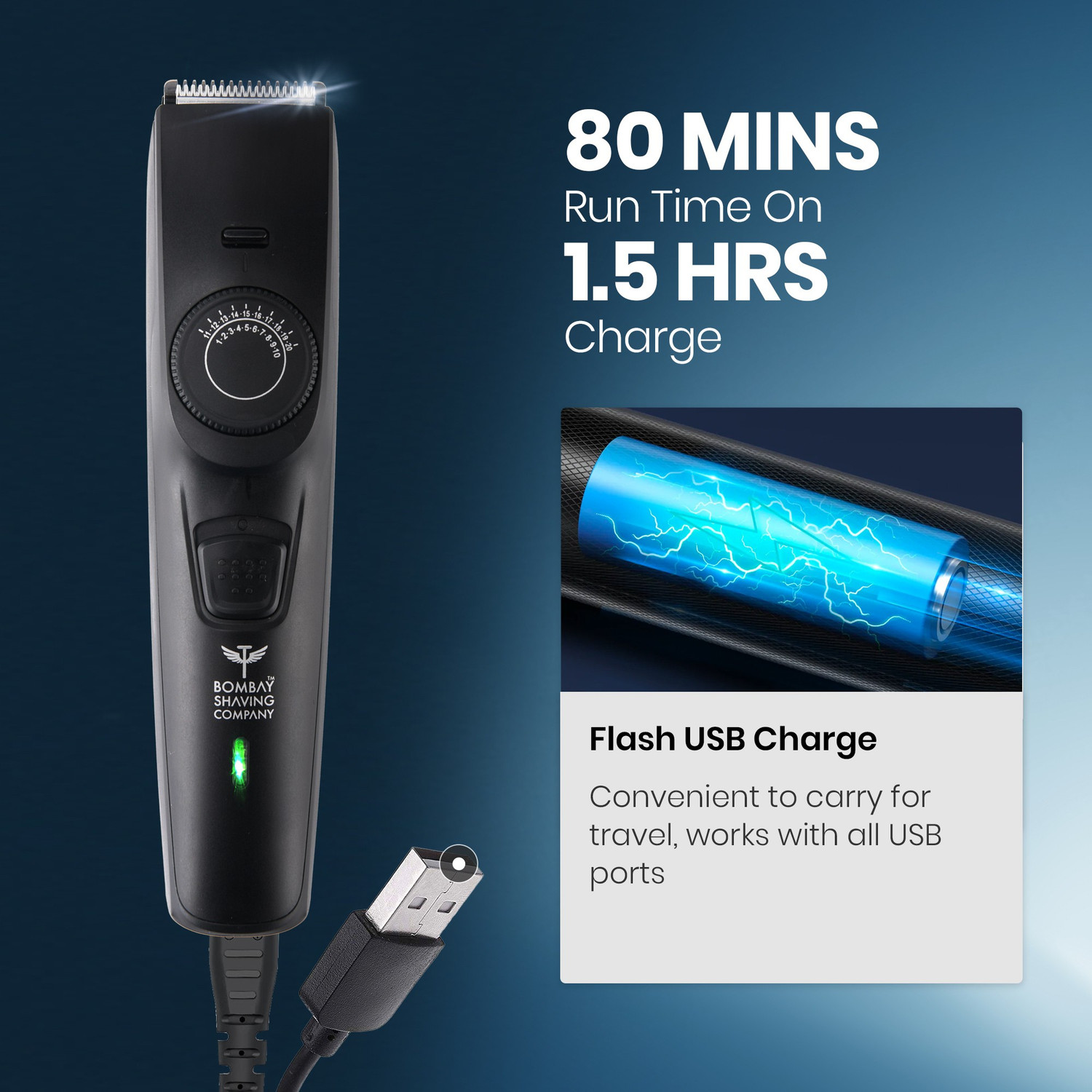 Image of BOMBAY SHAVING COMPANY Flash Charging Men Beard Trimmer 120 min Runtime 38 Length Settings