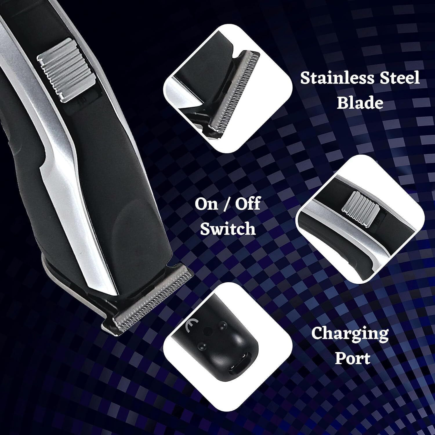 Image of Tradhi Beard & Hair 538 Trimmer Rechargeable Professional Hair Trimmer Fully Waterproof Fully Waterproof Trimmer 45 min Runtime 4 Length Settings (Silver, Black)