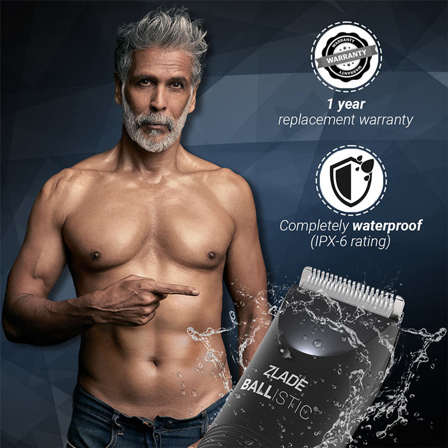 Image of Zlade Trimmer for Men | Beard, Body, Pubic Hair | AAA Cell Battery Fully Waterproof Body Groomer 120 min Runtime 4 Length Settings