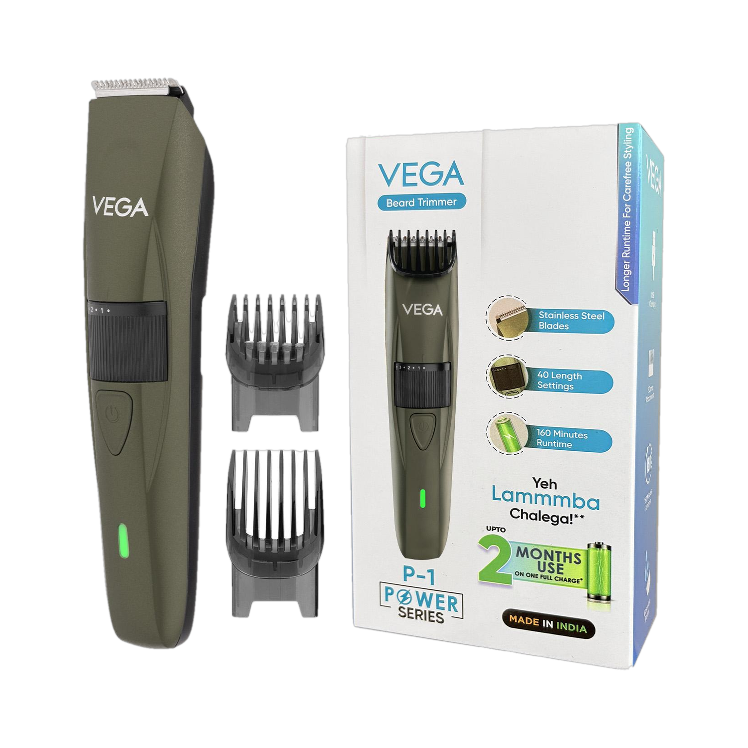 VEGA Power Series P-1 Beard Trimmer for Men Trimmer 160 min  Runtime 40 Length Settings