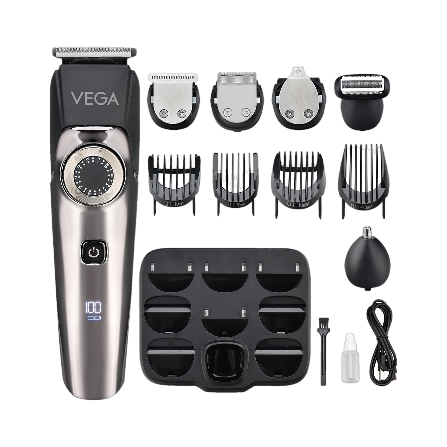 VEGA 9 in 1 Pro Multi Grooming Trimmer for Men, (VHTH-32) Trimmer 150 min  Runtime 40 Length Settings