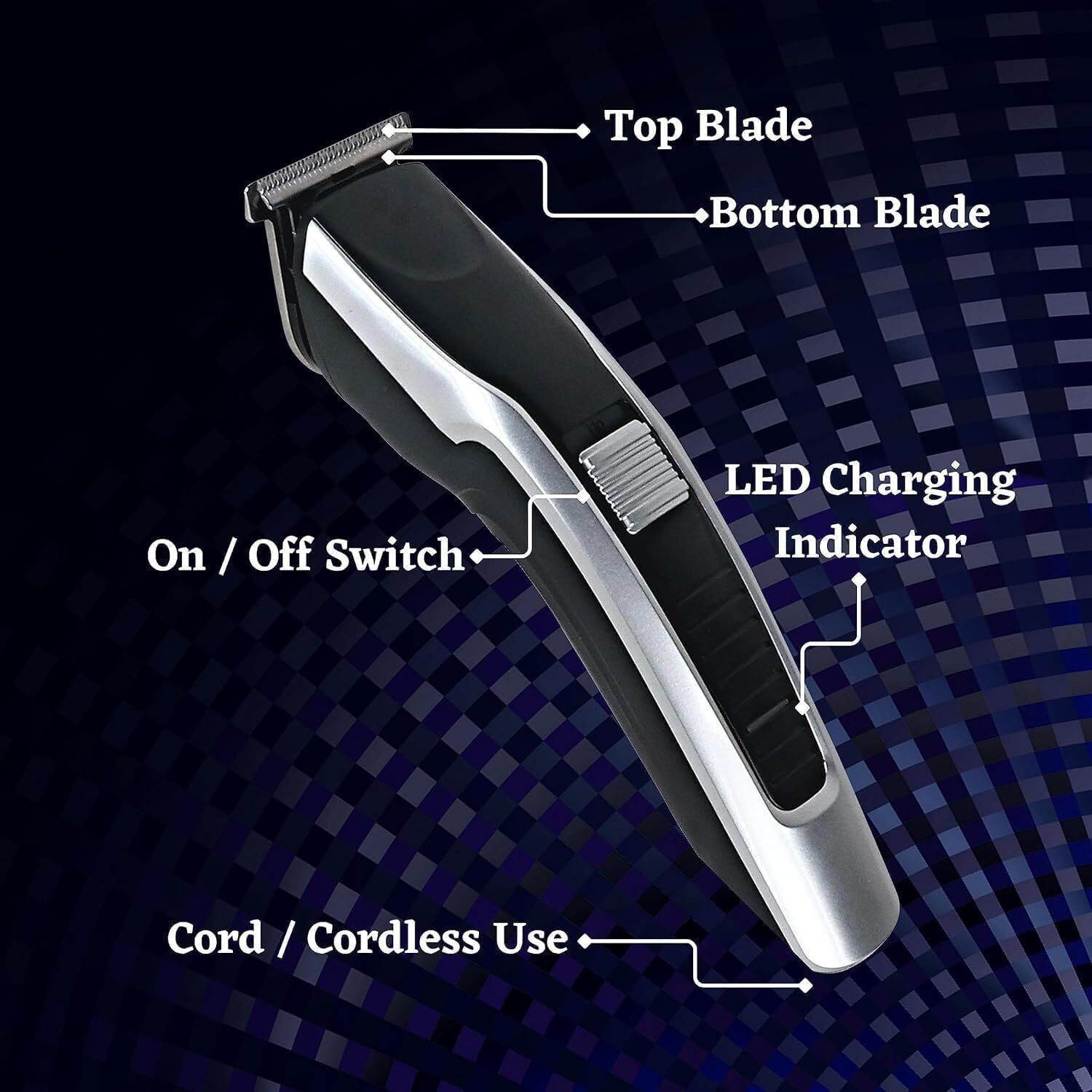 Image of Tradhi Beard & Hair 538 Trimmer Rechargeable Professional Hair Trimmer Fully Waterproof Fully Waterproof Trimmer 45 min Runtime 4 Length Settings (Silver, Black)