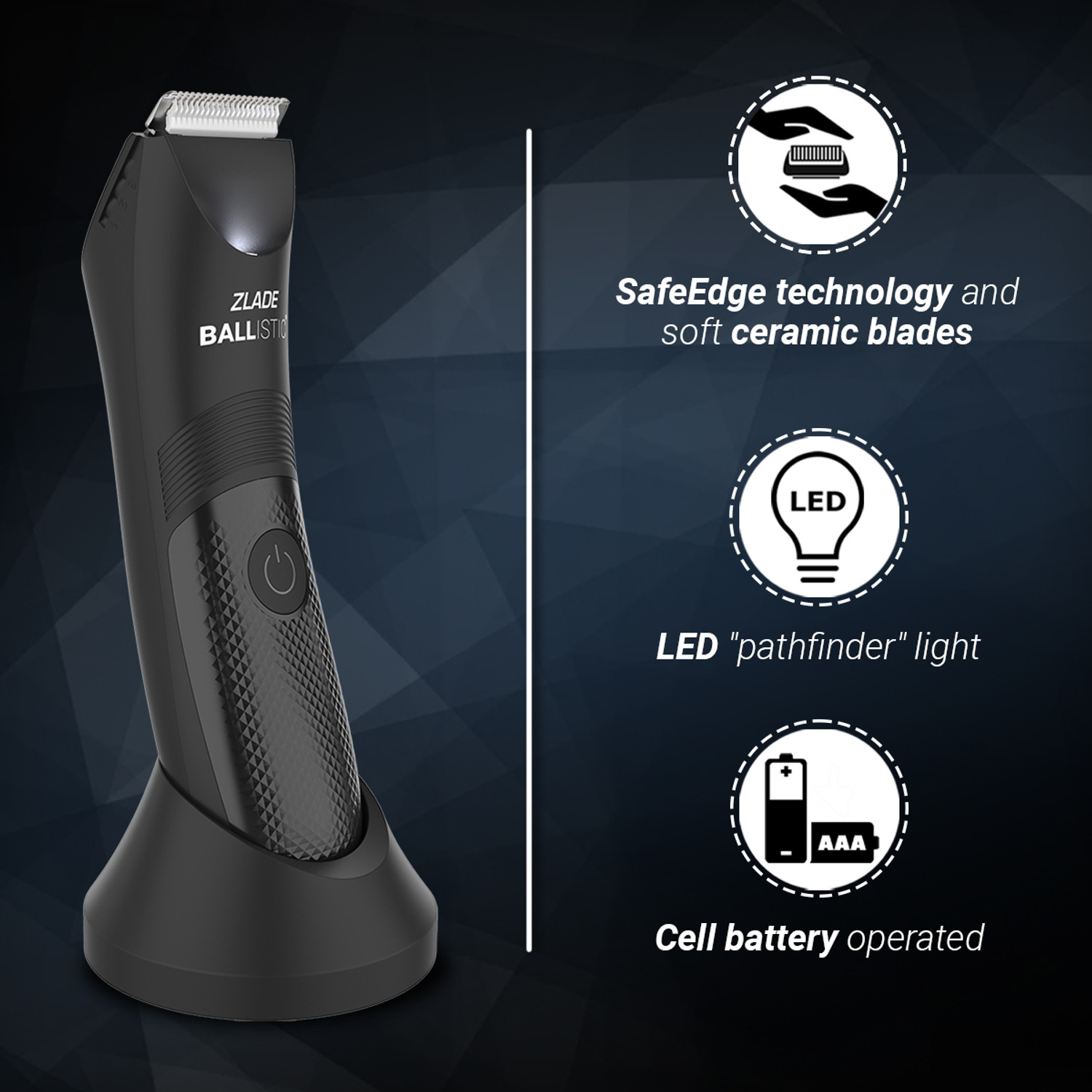 Image of Zlade Trimmer for Men | Beard, Body, Pubic Hair | AAA Cell Battery Fully Waterproof Body Groomer 120 min Runtime 4 Length Settings