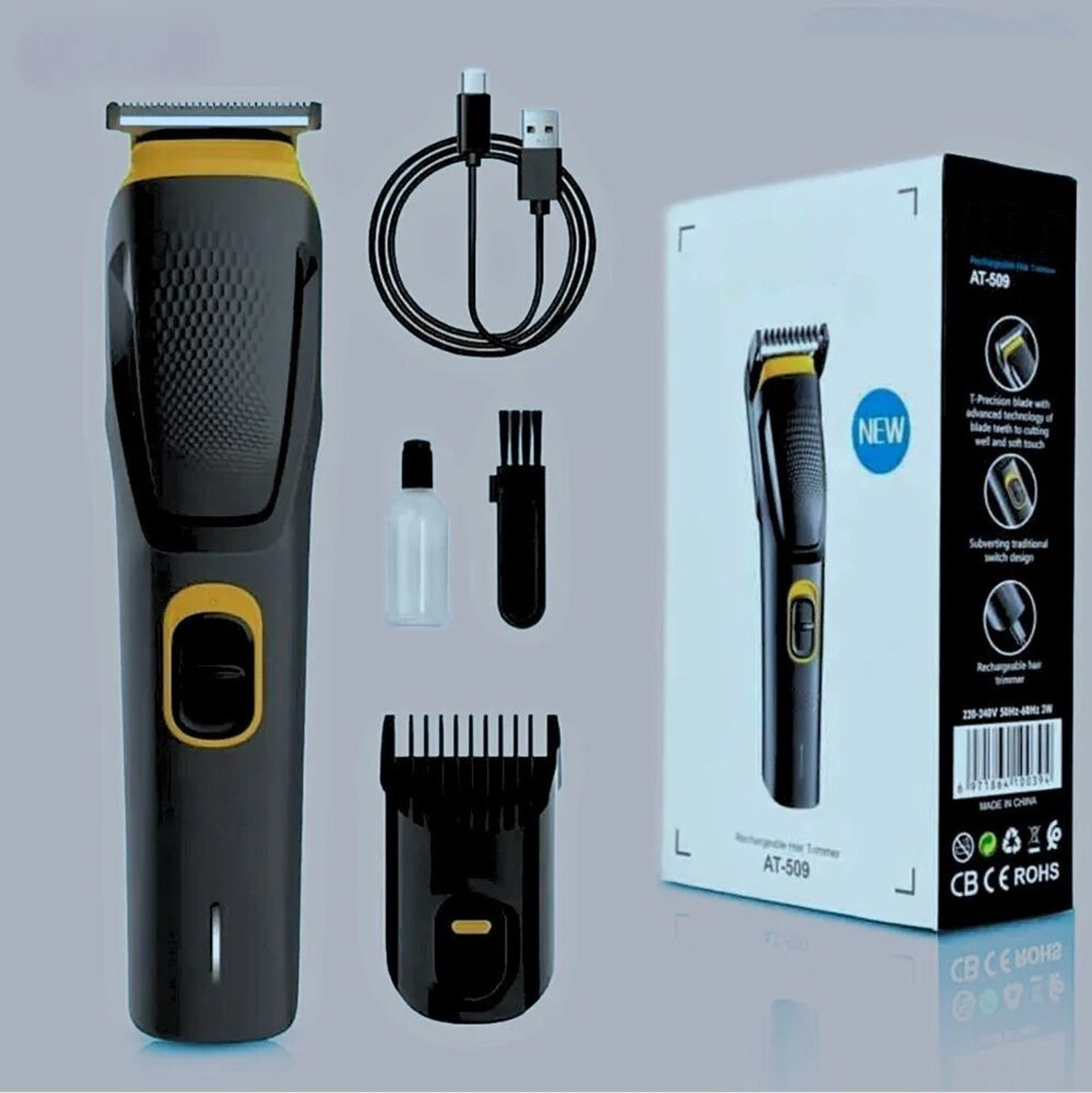 Image of Tradhi Beard & Hair 538 Trimmer Rechargeable Professional Hair Trimmer Fully Waterproof Fully Waterproof Trimmer 45 min Runtime 4 Length Settings (Silver, Black)