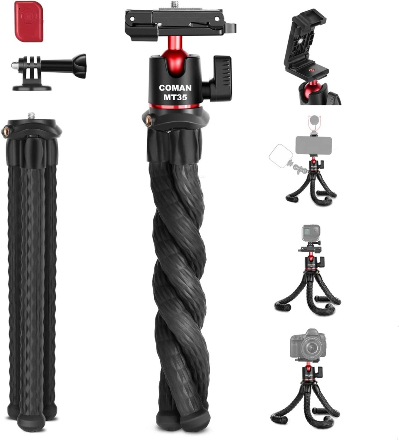 Adofys TE-TRP-001 Camera Flexible Tripod, Cell Phone Tripod Gorilla Tripod Lightweight Bendable Tripod with Heavy Duty Smartphone Stand, Compatible with Action Camera and Smartphone etc. Tripod  (Black, Supports Up to 2999 g)