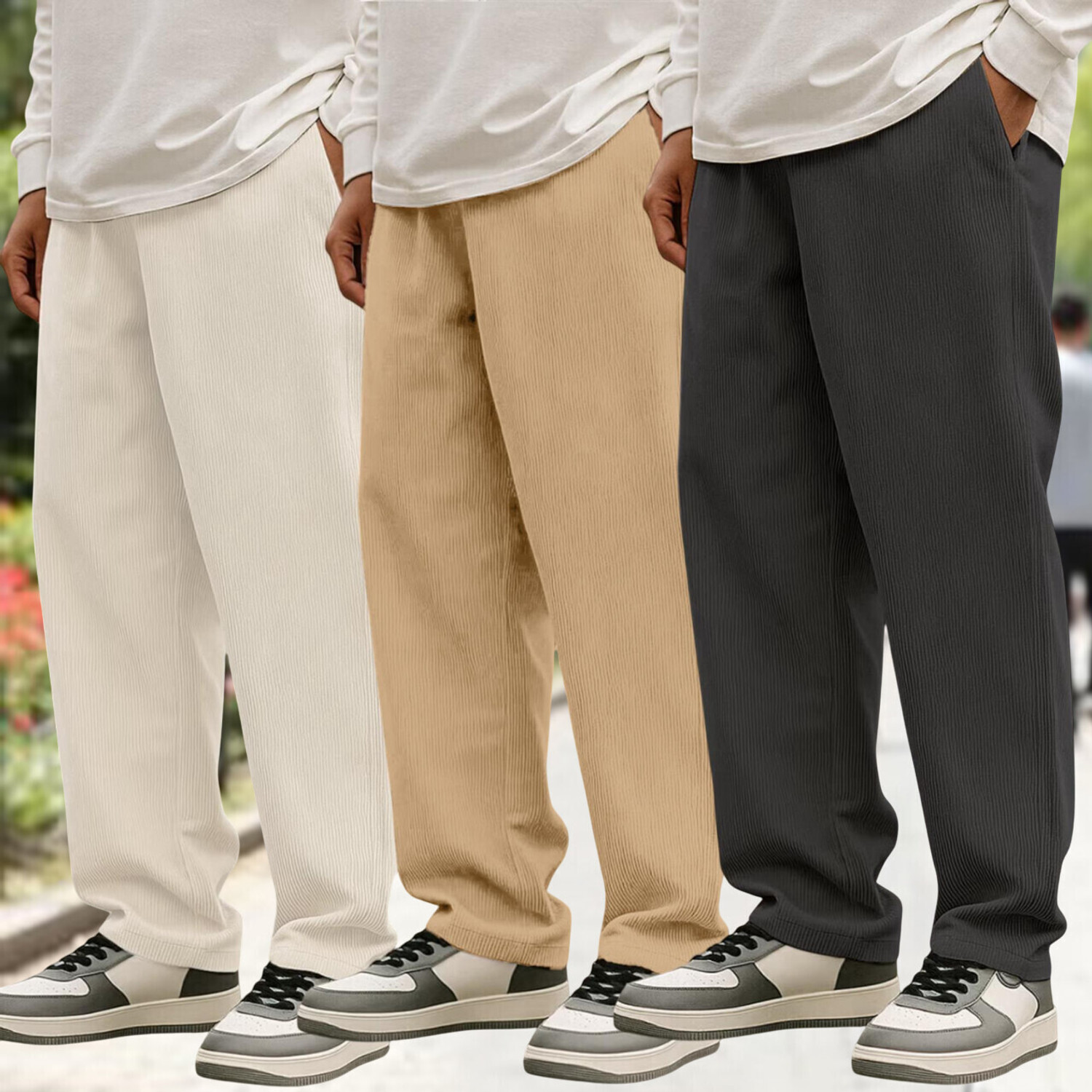 Image of Roadster Men Relaxed Multicolor Cotton Blend Trousers
