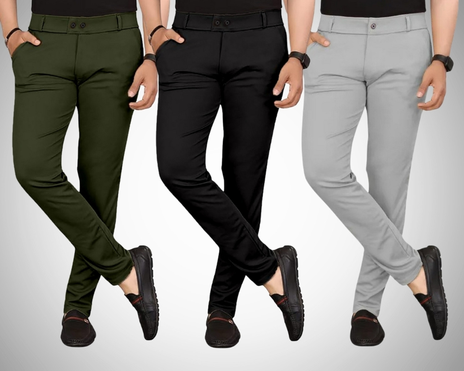 Image of FUBAR Men Regular Fit Grey Cotton Blend Trousers