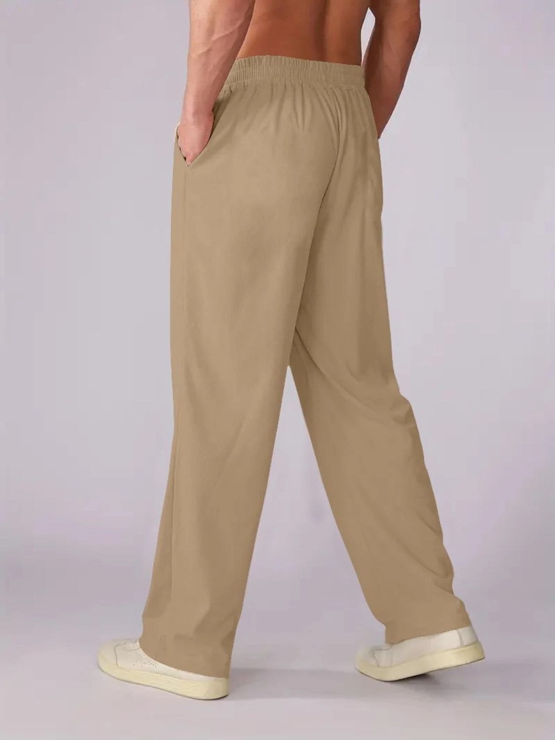 Image of COMBRAIDED Men Loose Fit Beige Corduroy Trousers