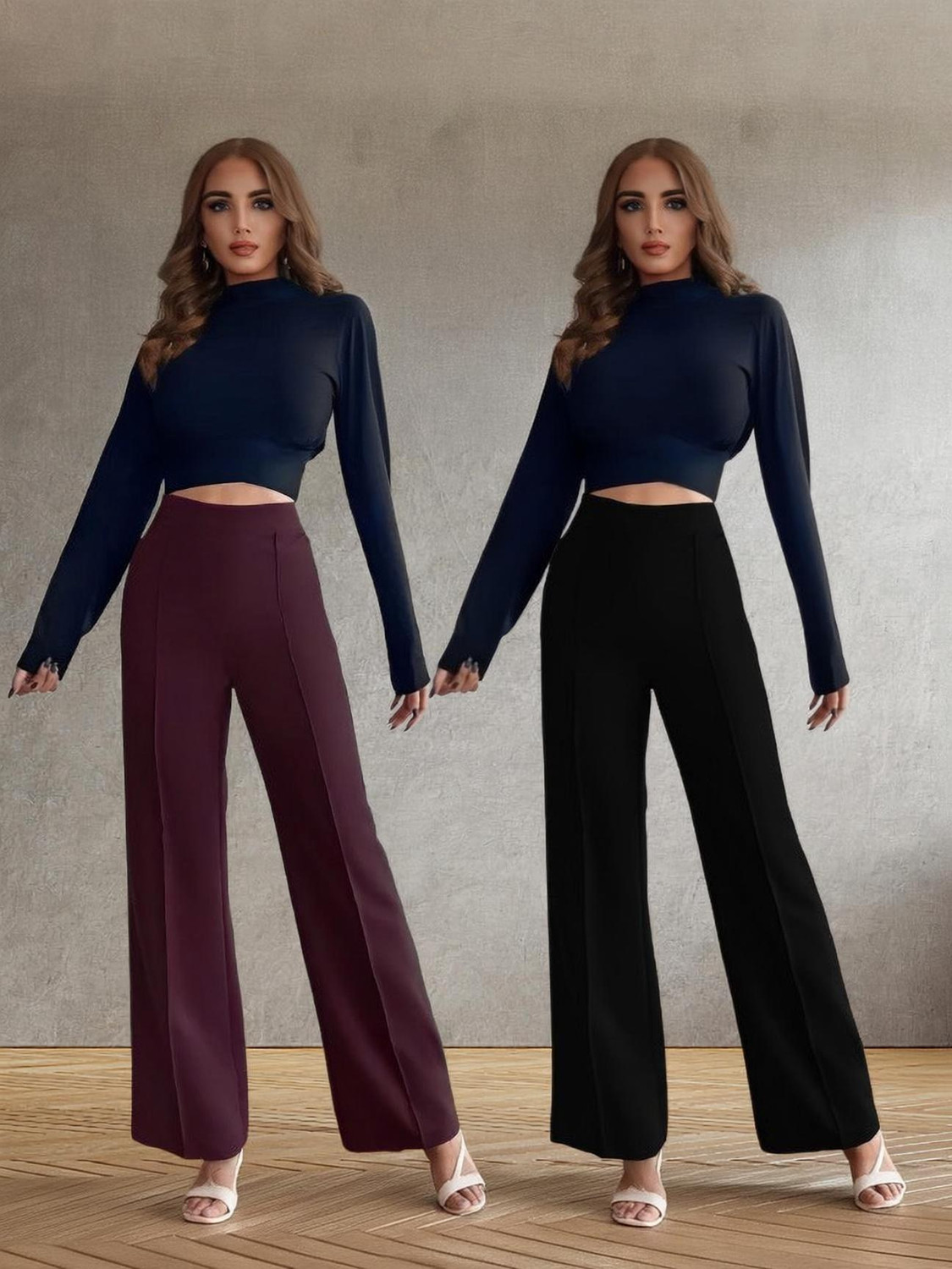 Image of NNIFA Women Relaxed Maroon Polyester Trousers