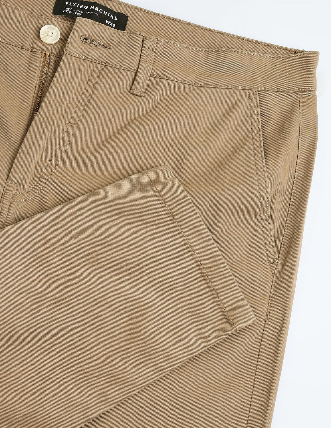 Image of FLYING MACHINE Men Tapered Brown Cotton Blend Trousers
