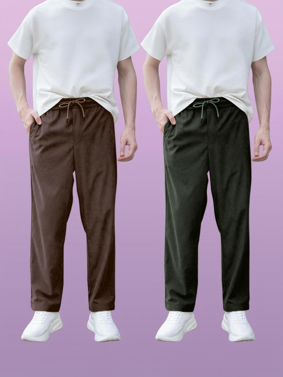Image of COMBRAIDED Men Loose Fit Beige Corduroy Trousers