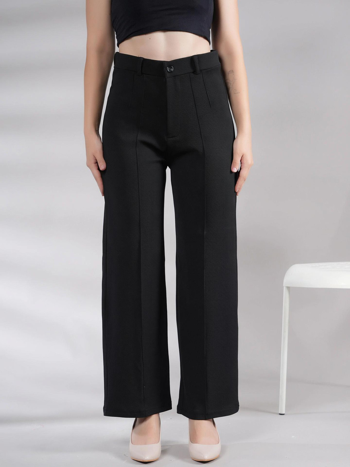 Image of NNIFA Women Relaxed Maroon Polyester Trousers