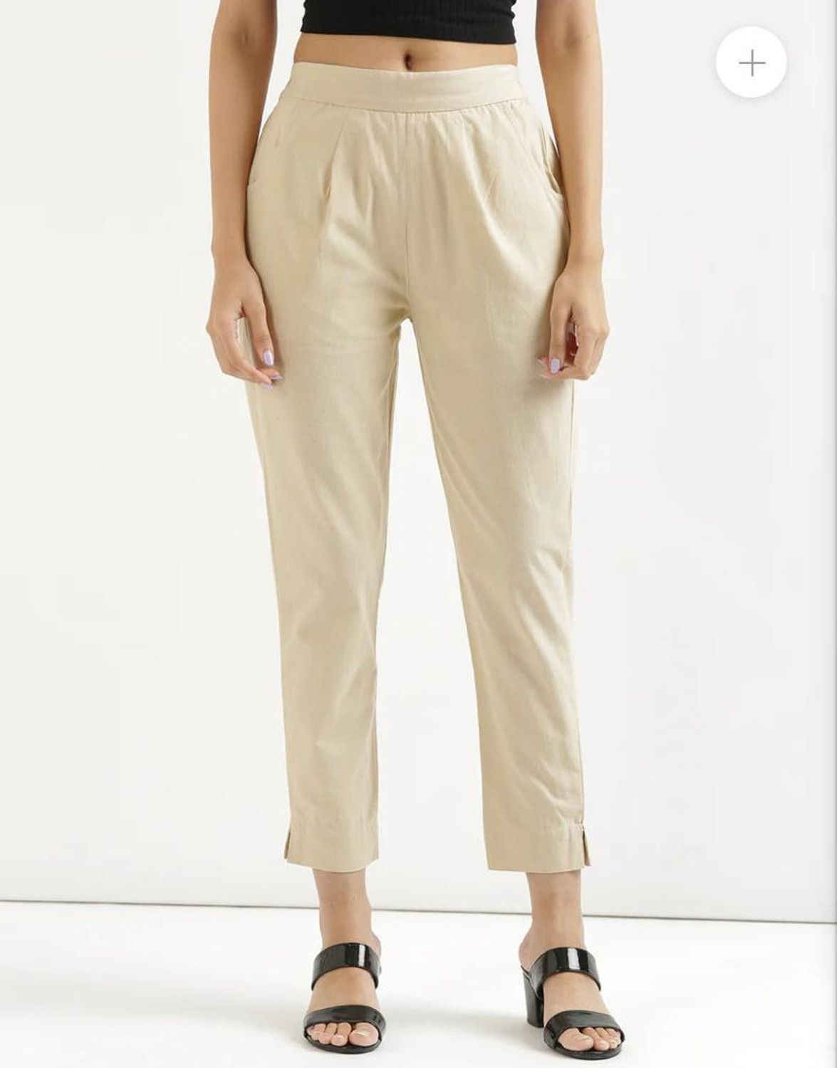 Image of AATTIREE VALLEY Women Regular Fit White Cotton Blend Trousers