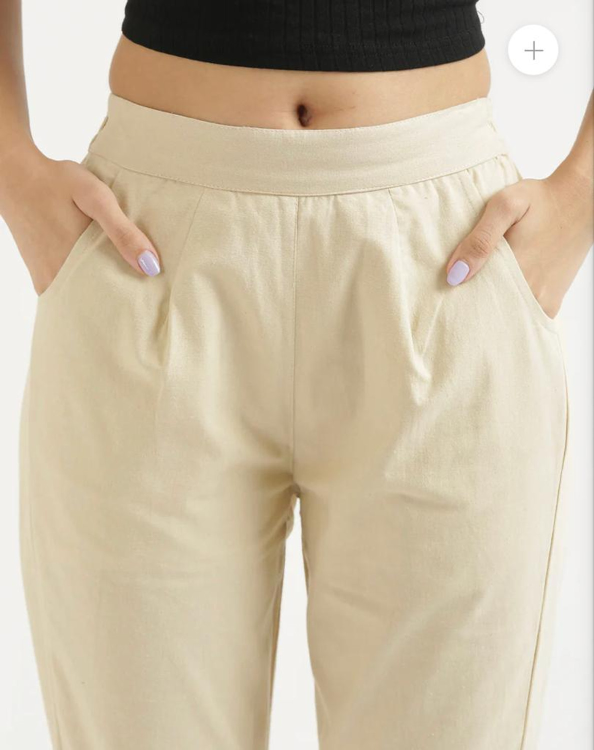 Image of AATTIREE VALLEY Women Regular Fit White Cotton Blend Trousers