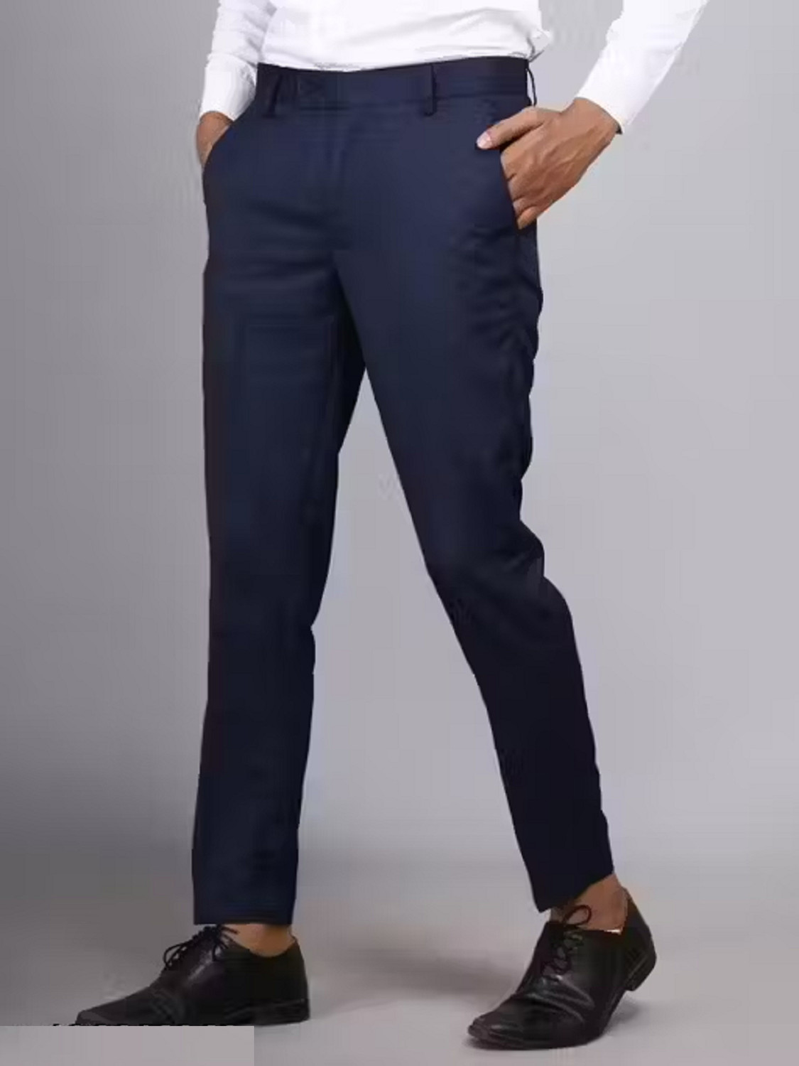 Image of YADGAR Men Regular Fit Dark Blue Polycotton Trousers