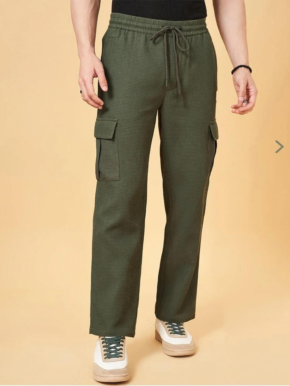 Image of COMBRAIDED Men Loose Fit Silver Lycra Blend Trousers