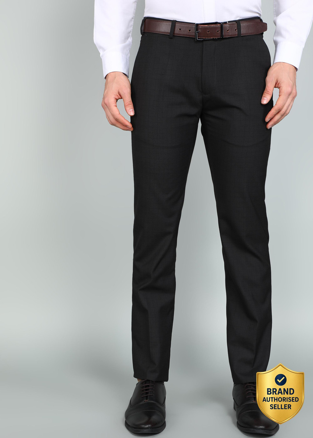 Image of PARK AVENUE Men Slim Fit Grey Polyester Trousers