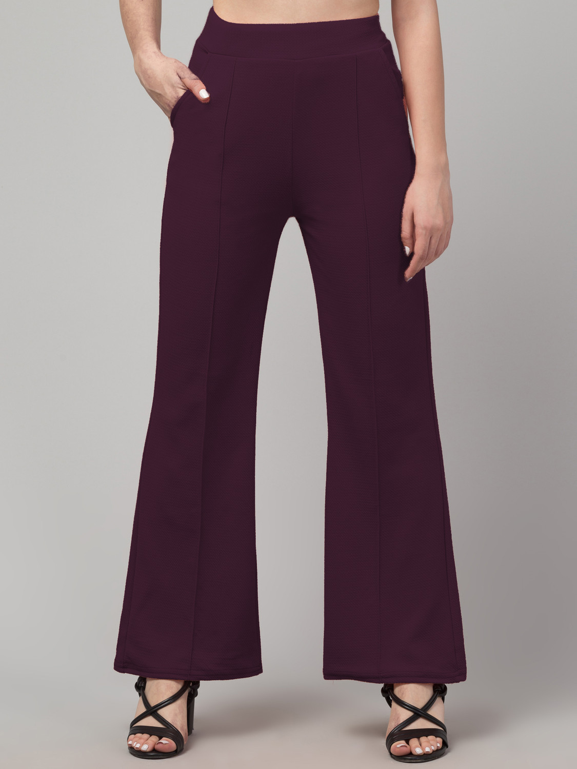 Image of NNIFA Women Relaxed Maroon Polyester Trousers