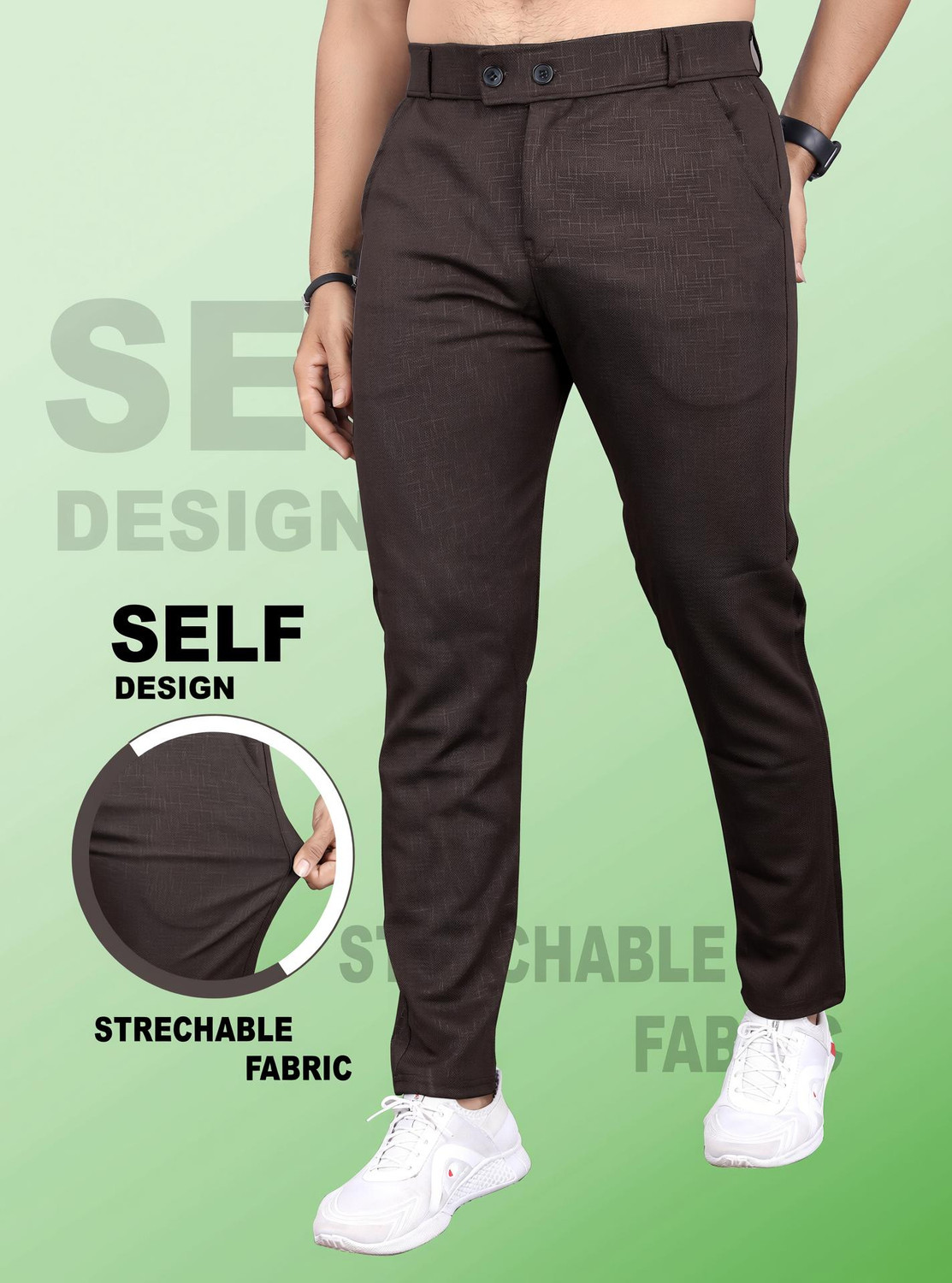 Image of COMBRAIDED Men Slim Fit Grey Lycra Blend Trousers