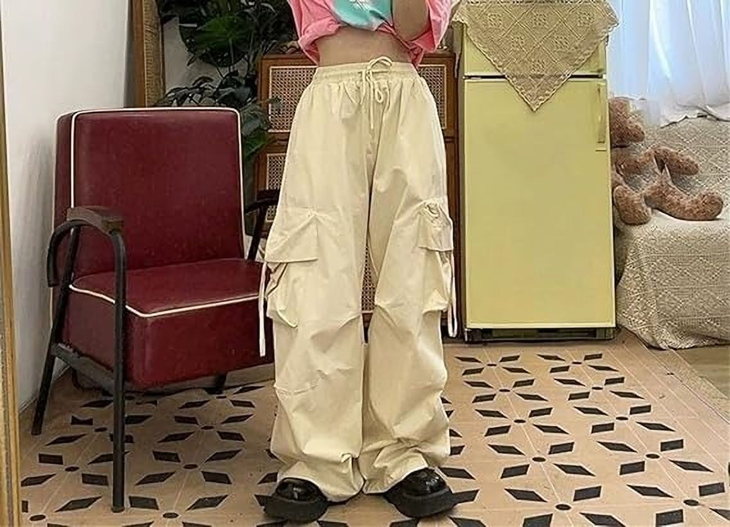 Image of HouseOfCommon Women Loose Fit Cream Polyester Trousers