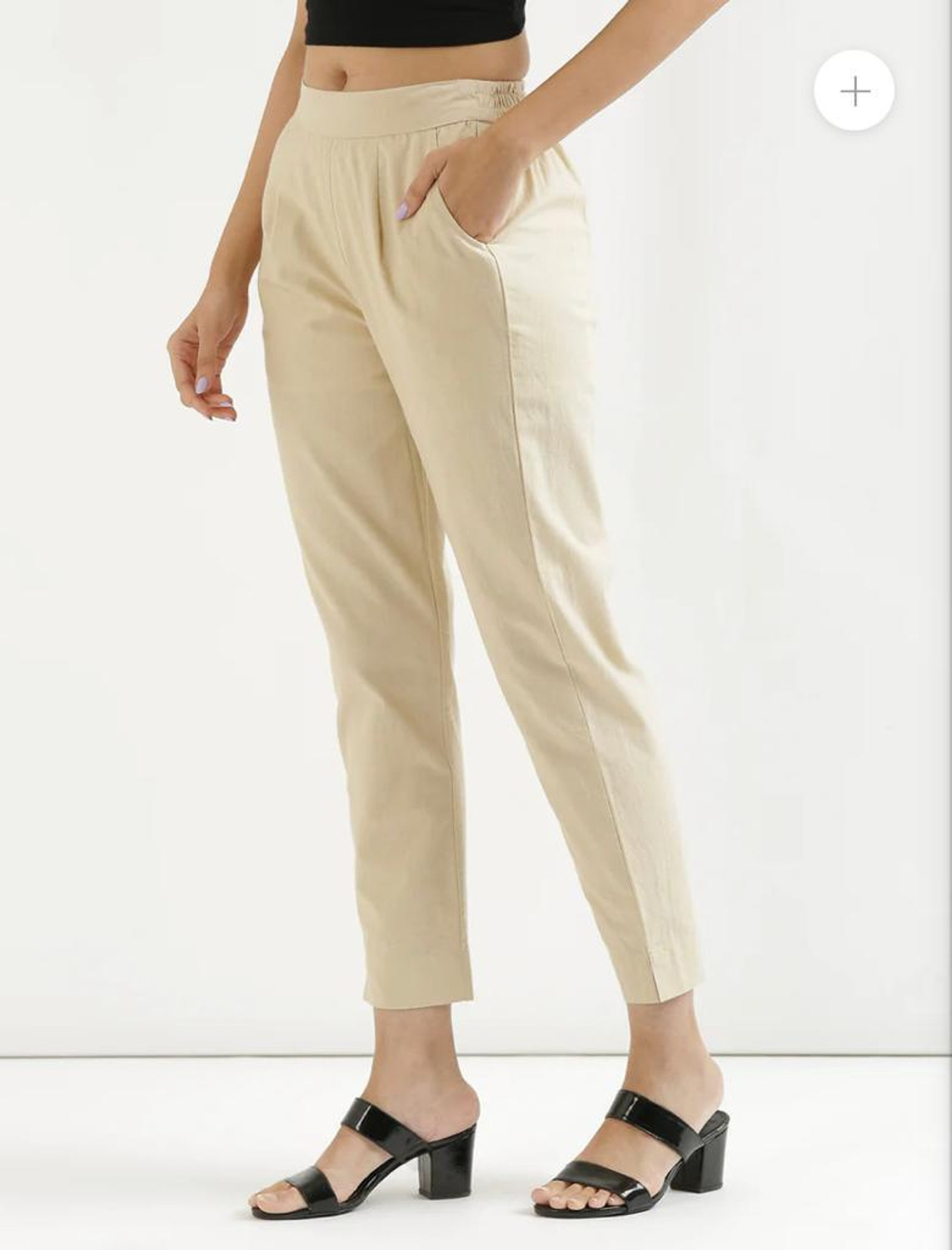 Image of AATTIREE VALLEY Women Regular Fit White Cotton Blend Trousers