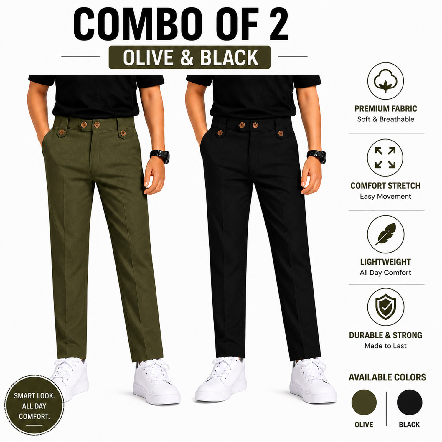 Image of V-MART Boys Regular Fit Beige Pure Cotton Trousers