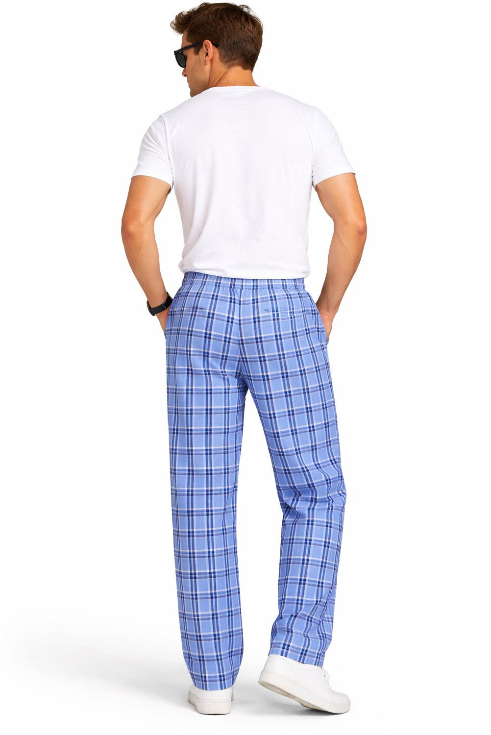 Image of Shamzah Men Regular Fit Light Blue Polycotton Trousers