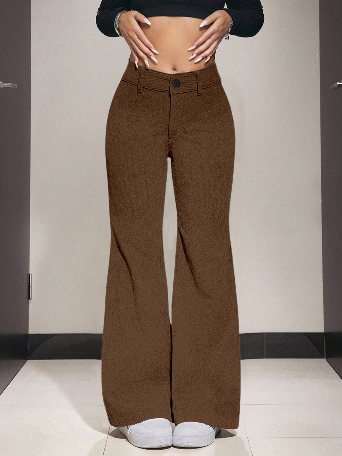 Image of L Fashion Fashion Women Flared Grey Polyester Trousers