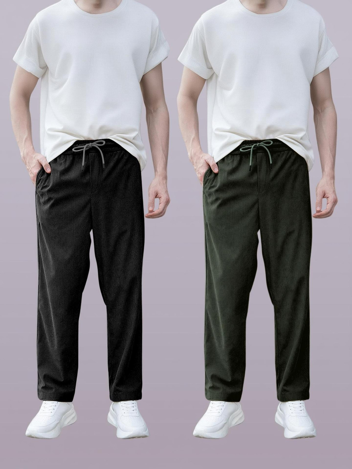 Image of Roadster Men Relaxed Multicolor Cotton Blend Trousers