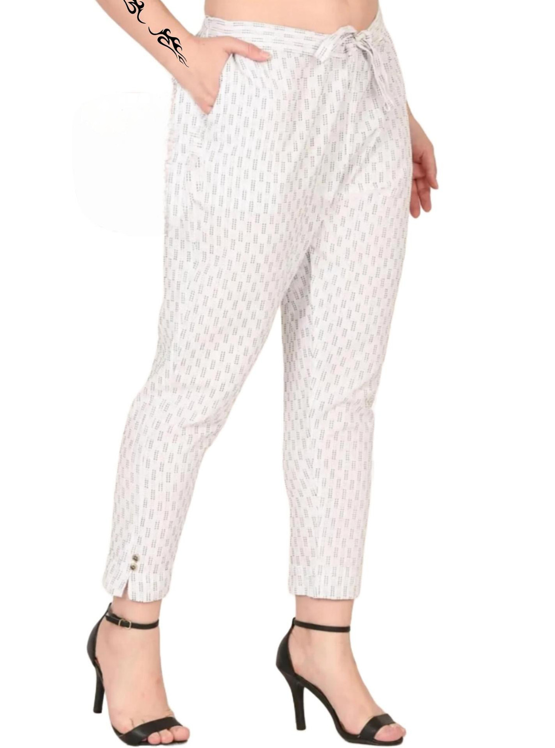 Image of AATTIREE VALLEY Women Regular Fit White Cotton Blend Trousers