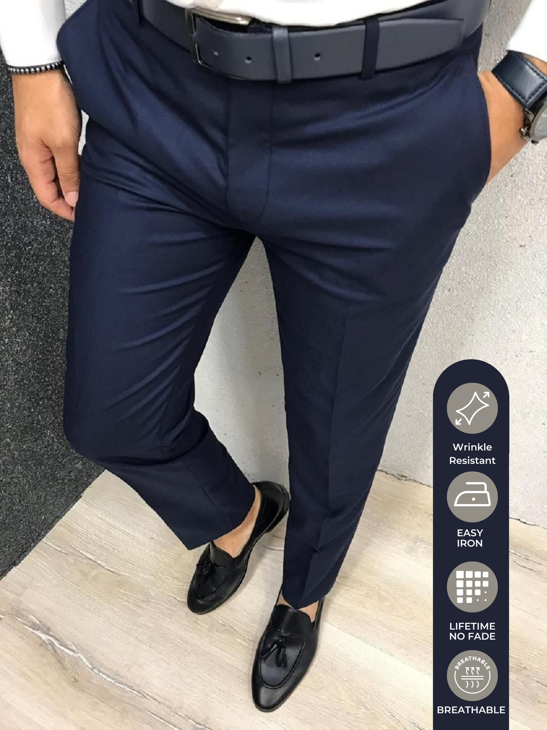 Image of YADGAR Men Regular Fit Dark Blue Polycotton Trousers