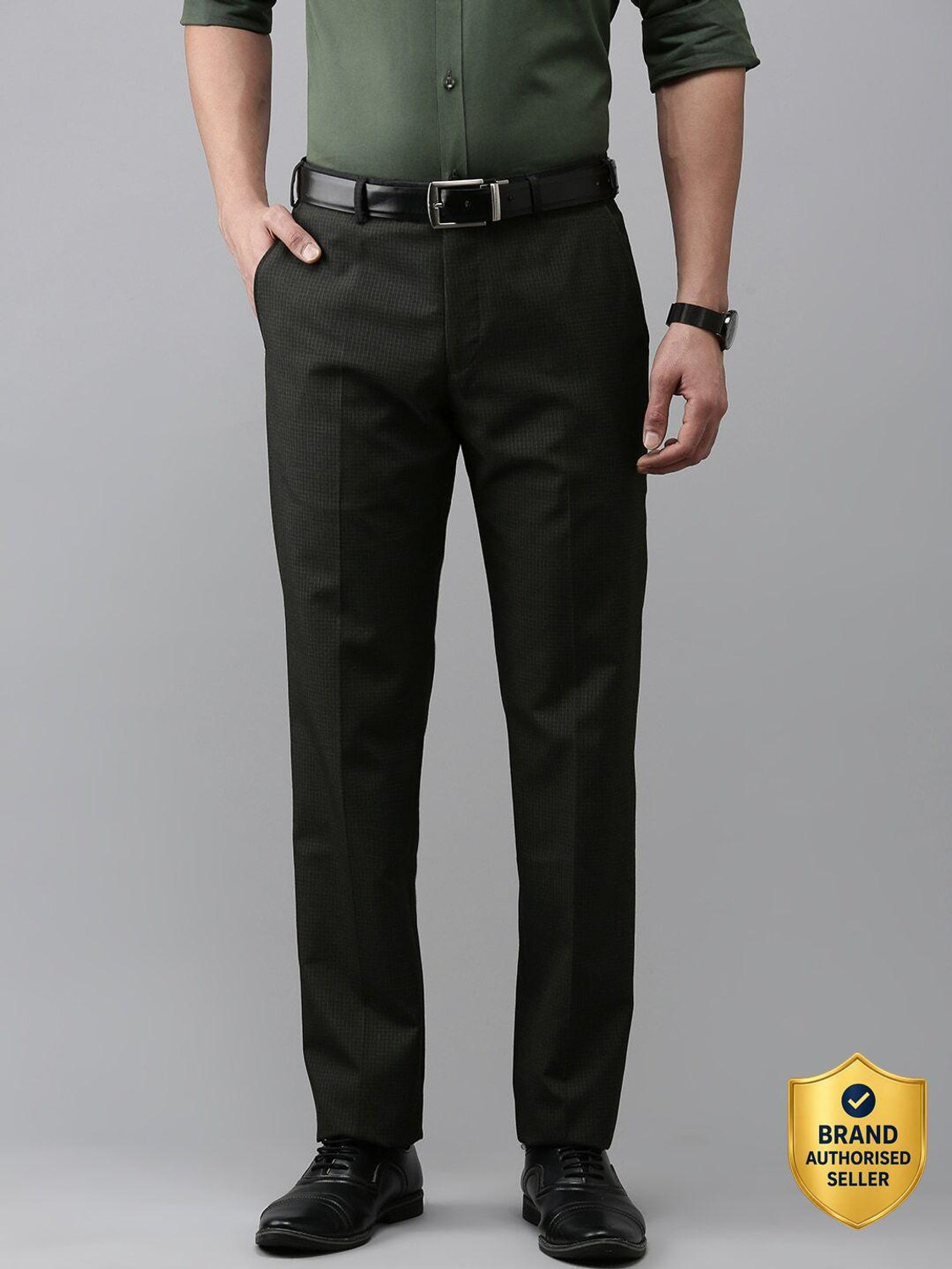 Image of PARK AVENUE Men Slim Fit Grey Polyester Trousers