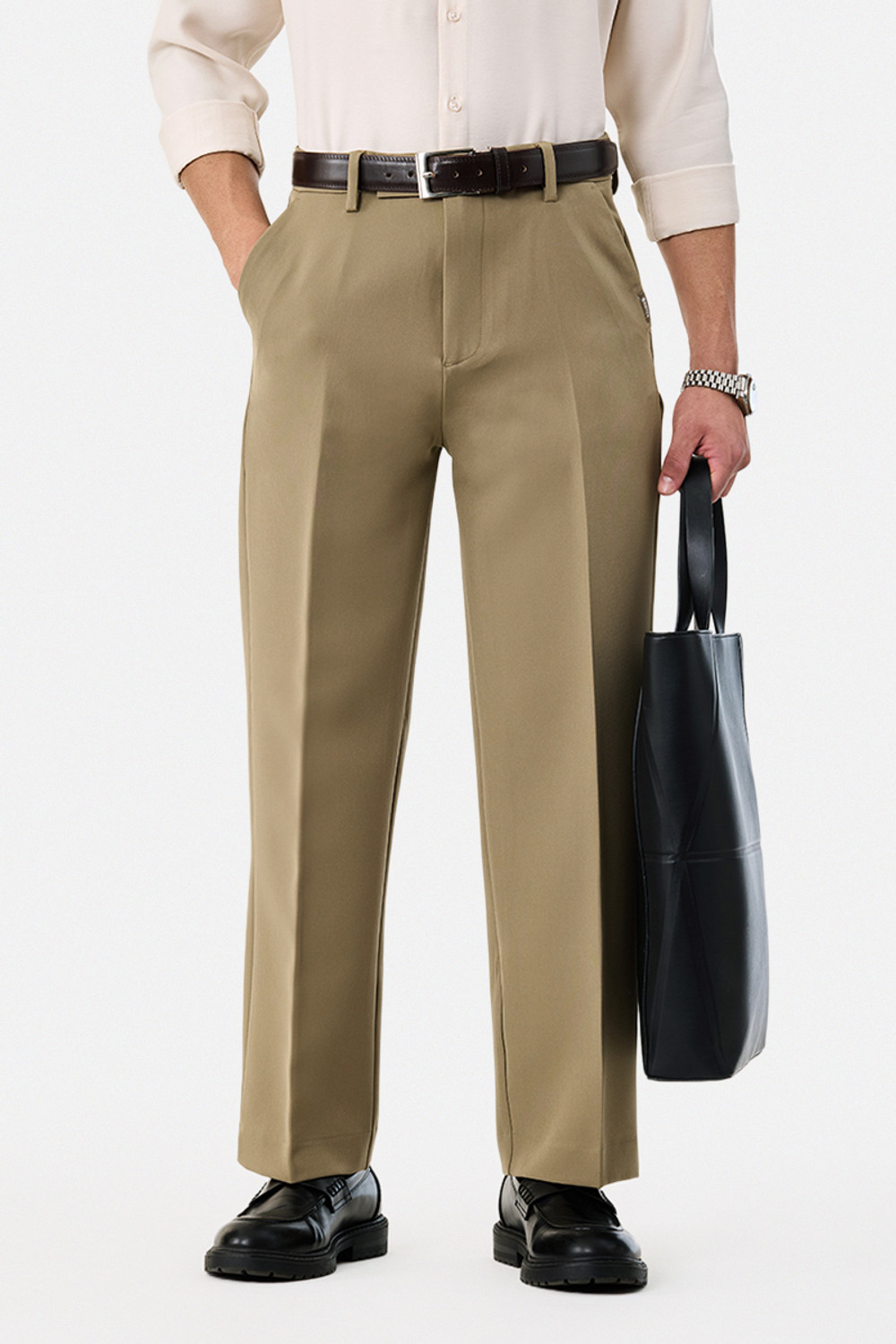 Image of ARBIA FUNKI Men Straight Fit Khaki Polyester Trousers