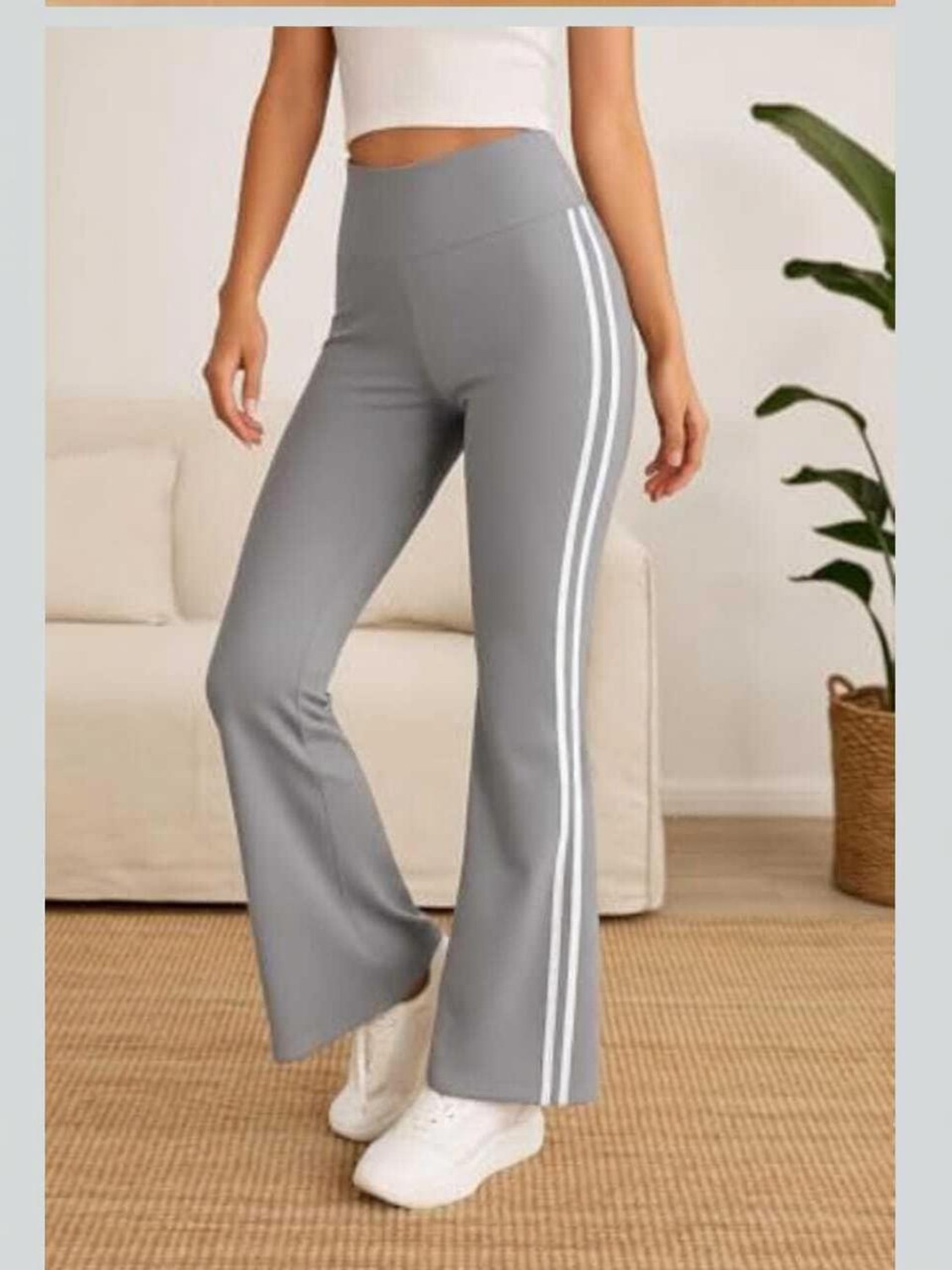 Image of L Fashion Fashion Women Flared Grey Polyester Trousers
