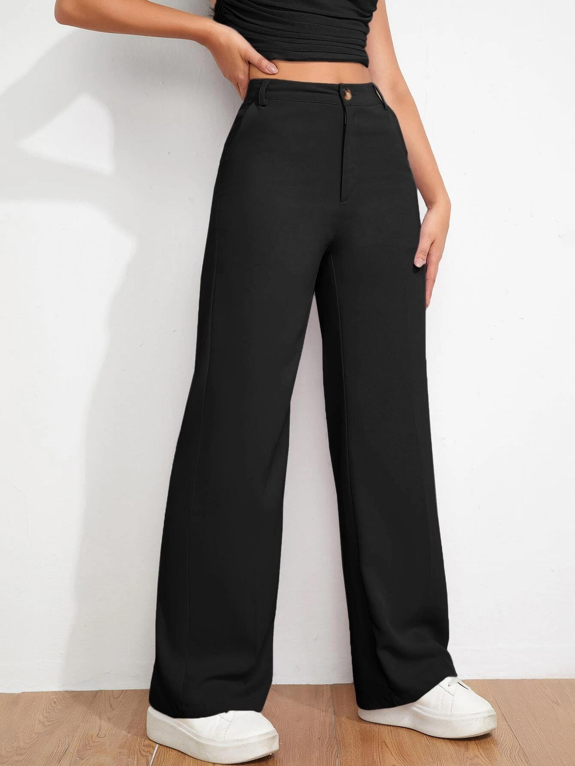 Image of KOTTY Regular Fit Women Black Trousers