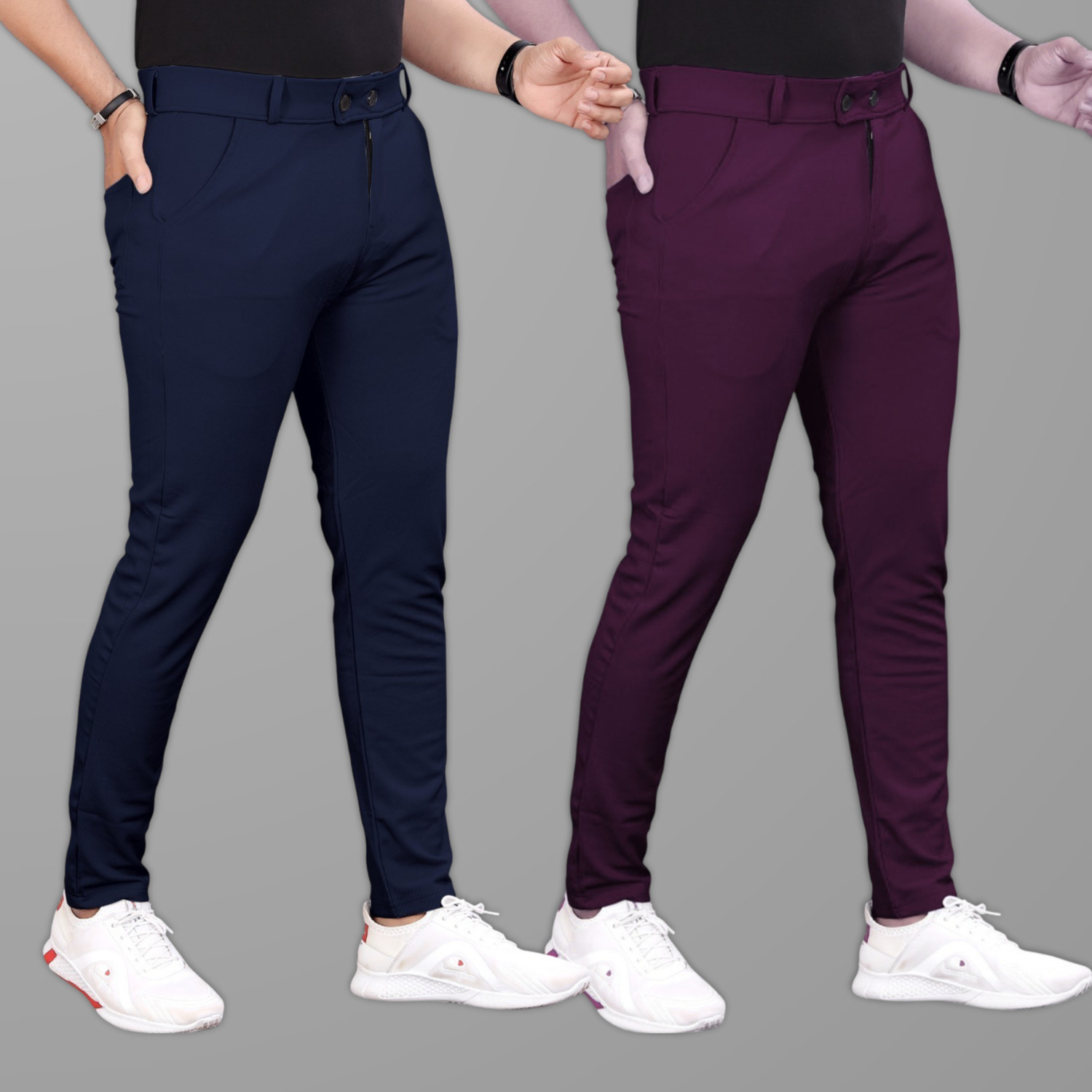 Image of YADGAR Men Regular Fit Dark Blue Polycotton Trousers