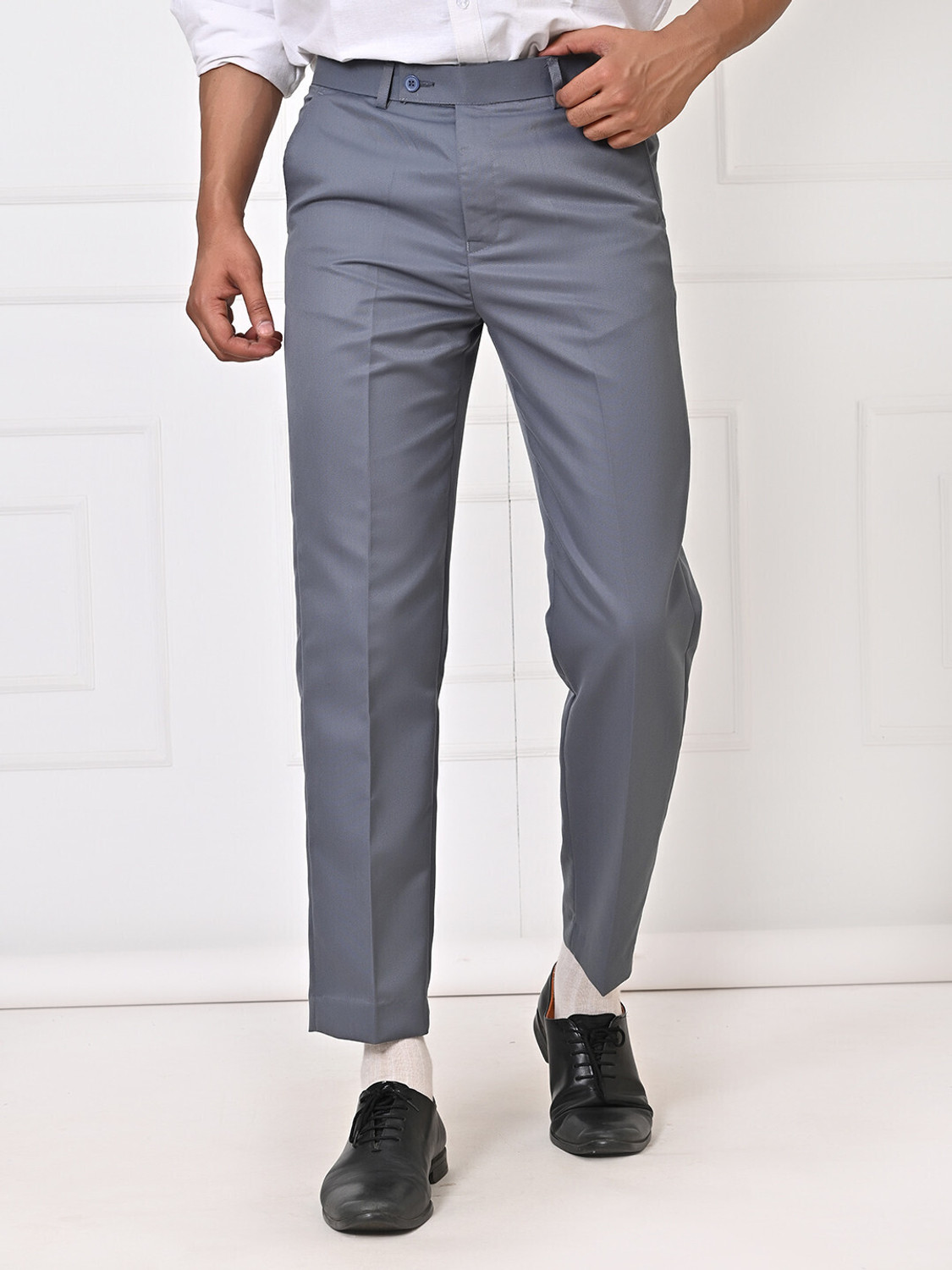 Image of YADGAR Men Regular Fit Dark Blue Polycotton Trousers