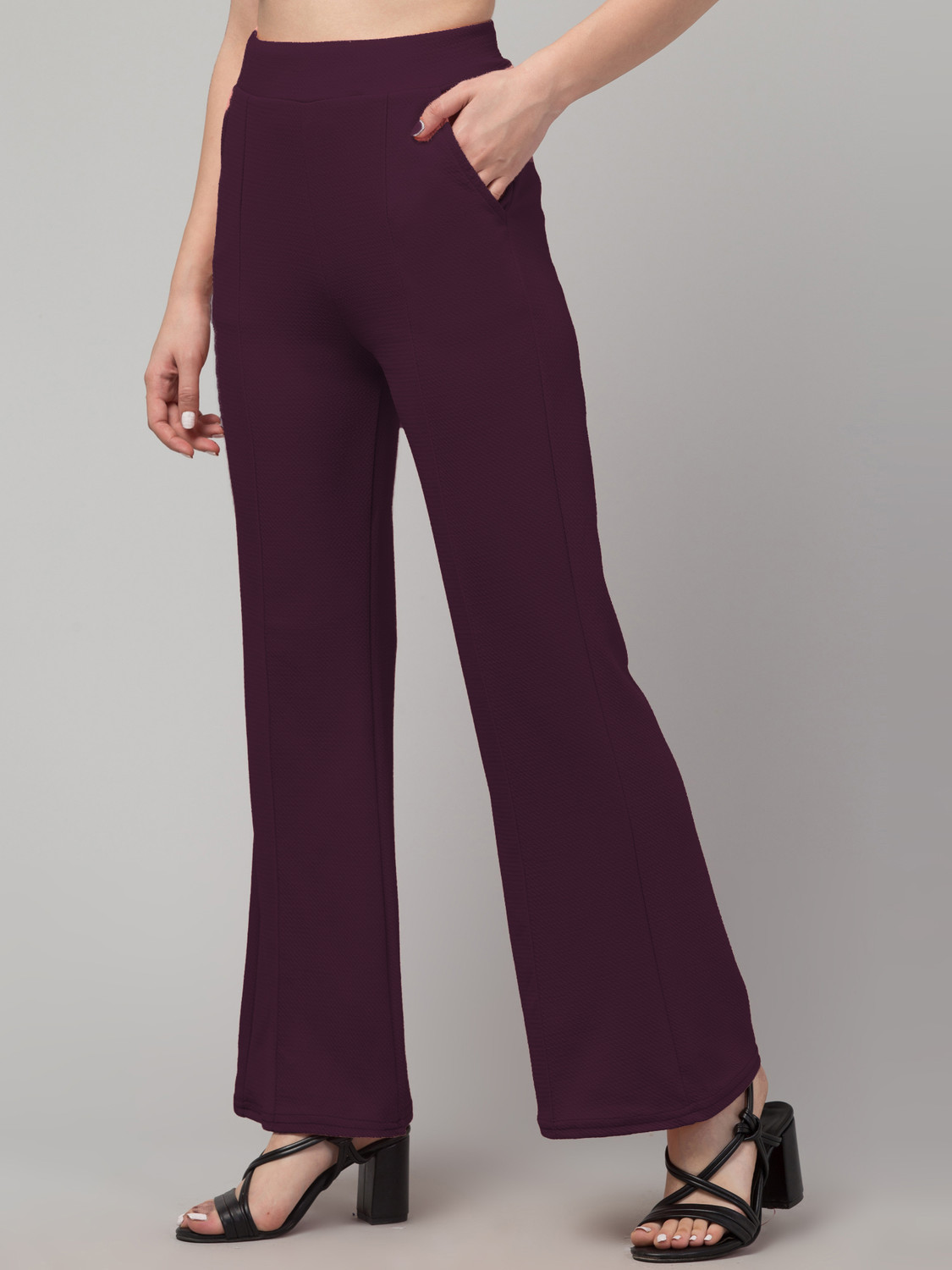 Image of NNIFA Women Relaxed Maroon Polyester Trousers