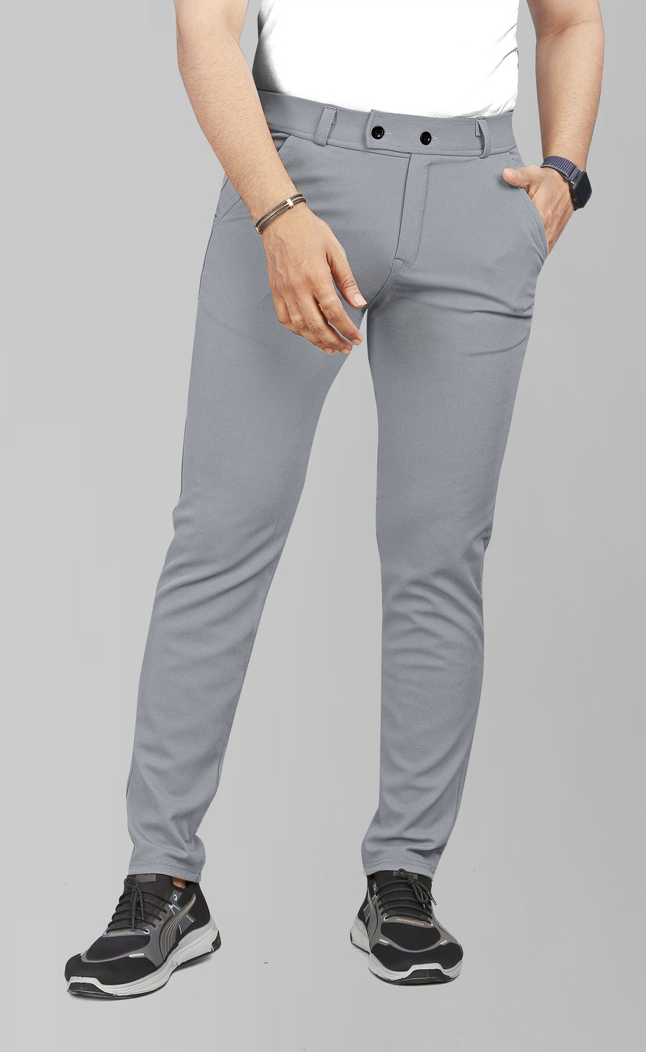 Image of COMBRAIDED Men Loose Fit Silver Lycra Blend Trousers